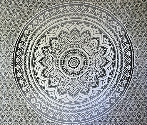 raajsee Grey Black Mandala Tapestry Bedroom Aesthetic - Indie Wall Tapestries Hippie Room Decor - Boho White Trippy Tapestrys Wall Hanging - Mandalas Wall Art 82x92 Inches - color: Black White Ombre, size: 92"L x 82"W