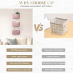 TeoKJ 3-Tier Wall hanging Storage Bags, Over the Door Organizer, Decorative Cotton Rope Hanging Baskets, Pink