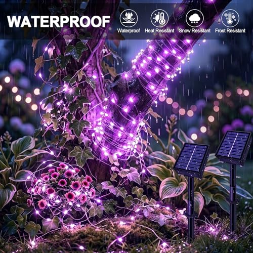 Solar String Lights 2 Pack Total 66FT 200LED Solar Fairy Lights Outdoor Waterproof 8 Lighting Modes Twinkle Lights for Patio, Garden Yard Party Wedding Tree Christmas Halloween Decoration, Purple - color: Purple