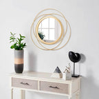 Gold Art Large Round Mirror with Iron Metal Wire Frame Wall-Mounted Mirror for Home Decor Living Room Bedroom Bathroom Entryway 16"