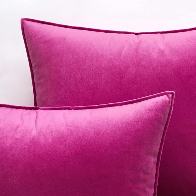 MIULEE Hot Pink Velvet Throw Pillow Covers 16x16 Soft Decorative Solid Square Cushion Cases Pack of 2 Modern Luxury Home Decor for Couch, Sofa, Bedroom