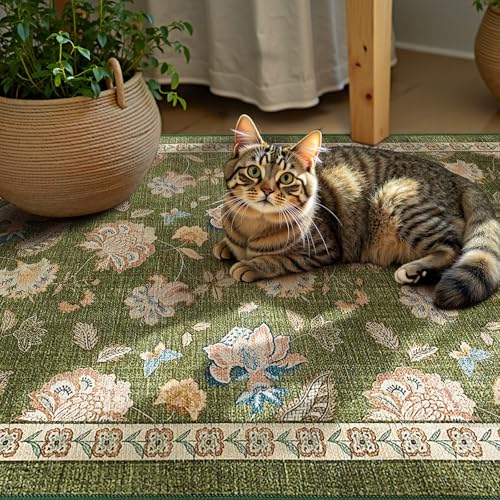 jinchan Elora 2x3 Floral Rug for Entryway Washable Kitchen Rug Vintage Romance Design Small Mat Non Slip Indoor Doormat Lightweight Low-Profile Throw Carpet for Entrance Bathroom Laundry Room, Green - color: Bloom Green, size: 2' x 3' (Light Weight)