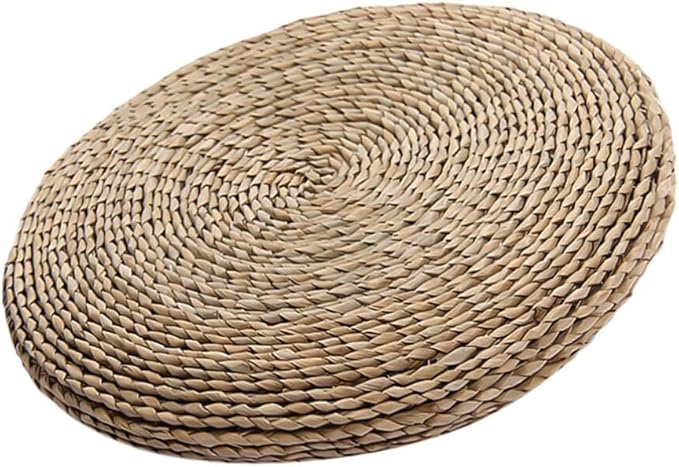 1pc Natural Straw Weaving Cushion Hand-Woven Round Yoga Meditating Mat Comfortable Cotton Filled Design for Tatami Living and Outdoor Use