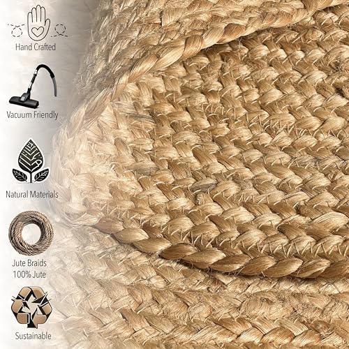 Chardin home Hand Woven Natural Jute Braided Area Rug – 8x10 Feet Oval | Vintage Boho Reversible Rug for Living Room, Bedroom, Dining Area, Entryway | Farmhouse Natural Fiber Floor Covering - size: 8' x 10' (Oval)
