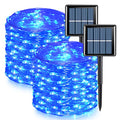 QITONG Solar Fairy Lights Outdoor Waterproof, 2 Pack Each 66ft 200 LED Blue Christmas String Lights, Silver Wire Twinkle Mini Lights with 8 Modes - color: Blue