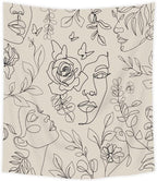 SVBright Abstract Woman Face Tapestry 51Wx59H Inch Floral Leaves Butterfly Art Line Lady Beige Black Flower Aesthetic Modern Sketch Minimalist Simple Wall Hanging Bedroom Living Room Dorm Decor Fabric
