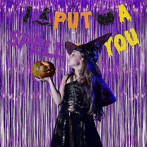 Purple Tinsel Curtain Party Backdrop - GREATRIL Foil Fringe Curtain Party Photo Booth Streamers for Hunters Mermaid Themed Decorations - 1m x 2.5m - Pack of 2 - color: Purple