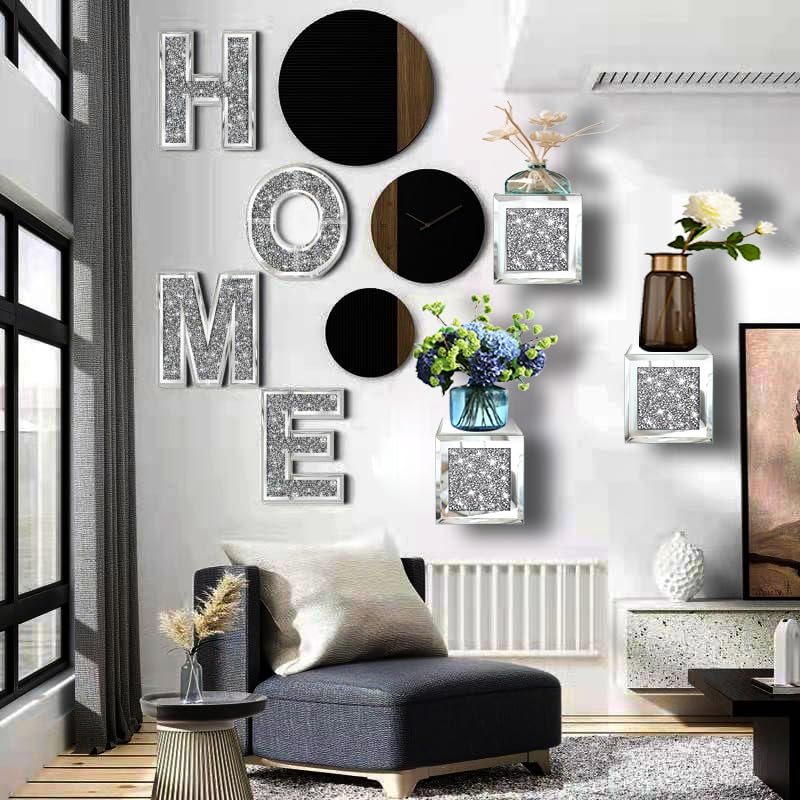 ZOLAPI Set of 2 Crystal Crush Diamond Candle Sconces, Gorgeous Silver Mirrored Wall Sconce, Candle Holder Glass Wall Decorations for Home Décor, Living Room, Dining Room. Floating Shelves - color: Silver Mirror Ｆ