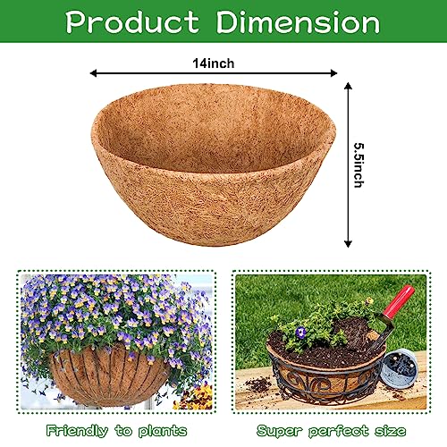 Riare 4 Pack 14 Inch Round Coco Liners Replacement, 100% Natural Coconut Coir Liners for Hanging Baskets, Garden Flower Vegetables Planter Pot, Window Box, Fence, Decks - size: 14inch