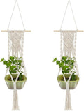Boho Macrame Plant Hangers Set of 2 - Hanging Planter with Patterns, Handmade Cotton Rope Hanging Baskets for Indoor Outdoor Plants, Bohemian Home Wall Decor Art