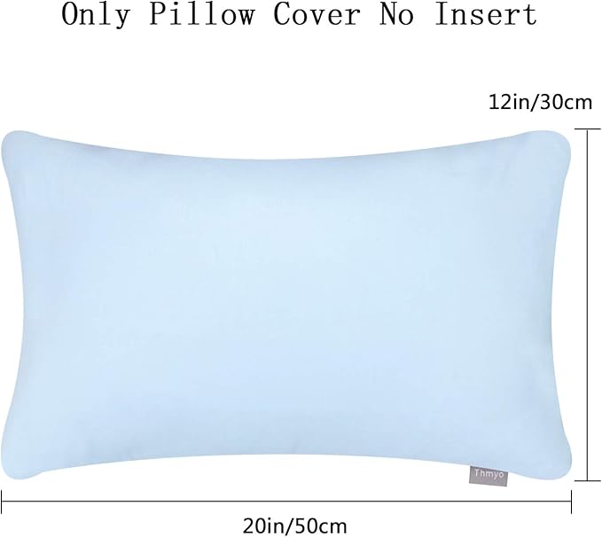 4-Pack 100% Cotton Lumbar Comfortable Solid Decorative Throw Pillow Case,Thmyo Rectangle Cushion Cover Pillowcase Sublimation Blank Pillow Covers DIY Throw Pillowcase(12x20inch/30x50cm, Light Blue)