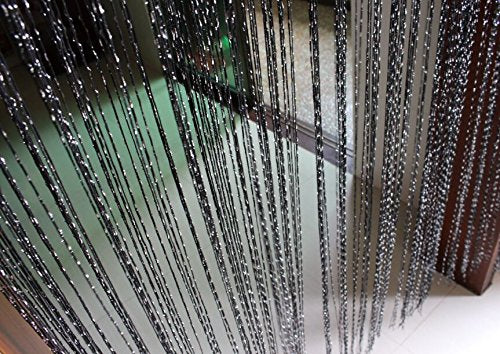 1x2 M Door String Curtain Rare Flat Silver Ribbon Thread Fringe Window Panel Room Divider Cute Strip Tassel for Wedding Coffee House Restaurant Parts, Black - color: Black