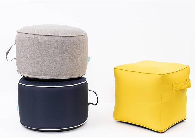 QILLOWAY Indoor/Outdoor Inflatable Stool,Round Ottoman,All Weather Foot Rest for Camping or Home,All Tan/Grey