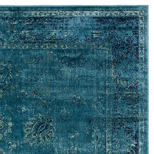 SAFAVIEH Vintage Collection Area Rug - 7'6" x 10'6", Turquoise & Multi, Oriental Distressed Viscose Design, Ideal for High Traffic Areas in Living Room, Bedroom (VTG117-2220)