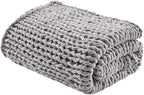Madison Park Boho Throw, Soft Blanket Handmade Gift Home Decor, Lightweight & Breathable All Seasons Spring Chunky Knit, Knitted Throw for Couch, Bed Blanket, 50"x60" Grey