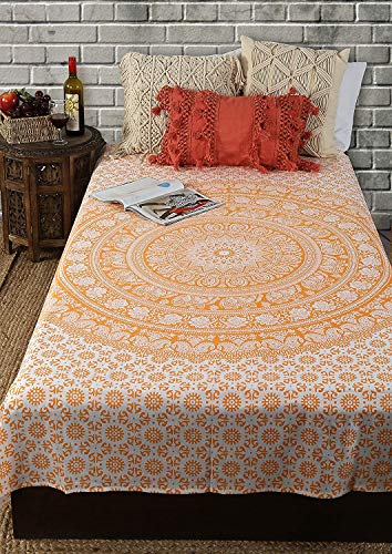 RAJRANG Elephant Mandala Tapestry Cotton Wall Hanging Hippy Tapestries Hippie Beach Throw College Dorm Decor Bohemian Boho Bed sheet - Orange - 84 x 54 Inches - color: Buff orange, size: 84"L x 54"W