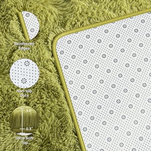 Deerhoo Large Shag Area Rugs 5 x 8, Plush Fuzzy Rugs for Living Room, Ultra Soft Fluffy Furry Rug for Bedroom, Indoor Carpet Nursery Rugs for Kids Room Home Decor, Green - color: Grass Green, size: 5 x 8 ft