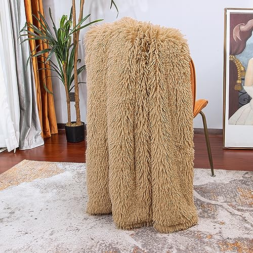 Tuddrom Decorative Extra Soft Faux Fur Blanket Twin Size,Solid Reversible Fuzzy Lightweight Long Hair Shaggy Blanket,Fluffy Plush Fleece Comfy Microfiber Throw Blanket for Couch Sofa Bed,Camel - color: Camel, size: Twin-70" x 78"