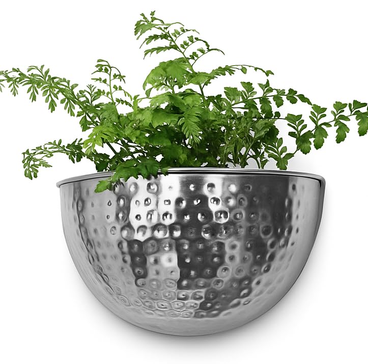 Allegorie Metal Wall Planter | Indoor or Outdoor Hanging Plant Pot | Farmhouse Decor & Boho Kitchen Decoration for Herbs & Succulents 12x7 (Silver) - color: Silver