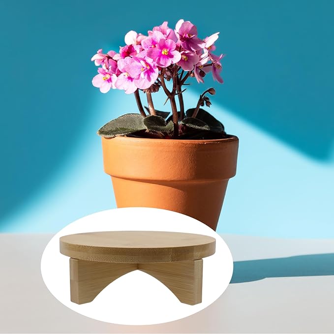 Oedema 6 Inch Indoor Plant Stand Round Solid Wood Flower Stand Mid Century Modern Plant Stand for Displaying, Small Plants, Desktop, Office & Home Decor