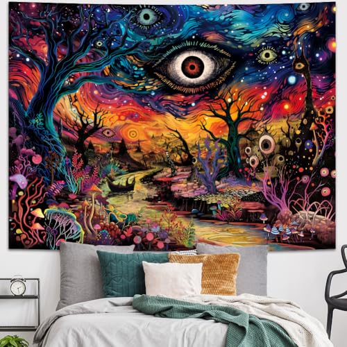 Dermijer Evil Eyes Tapestry Trippy Eye Tapestries Psychedelic Forest Tapestry Hippie Mystic Nature Landscape Tapestries Abstract Aesthetic Wall Hanging Decor for Bedroom Home 59.1L x 51.2W - size: 59.1"L x 51.2"W