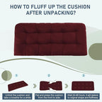 downluxe Outdoor Bench Cushion for Patio Furniture, Water Resistant Tufted Overstuffed Porch Swing Cushions, Thick Outdoor Loveseat Cushions, 48" X 18" X 5", Burgundy, Set of 1