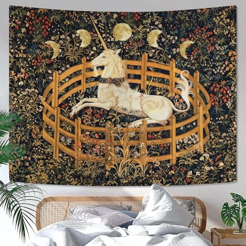 Yeoiat Unicorn Tapestry Medieval Wall Tapestry, Moon Tapestries for Bedroom Art Tapestries Wall Hanging for Bedroom Living Room 36"x48" - color: Ivory, size: 48"L x 36"W