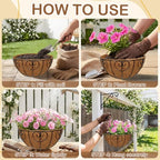 12 inch Metal Hanging Baskets for Plants Outdoor, 6 Pack Metal Wire Hanging Basket Planter with Coco Liner Flower Pots for Indoor Outdoor Garden Porch Patio, Heart-Shaped - size: 12" x 6 Pack, style: Heart