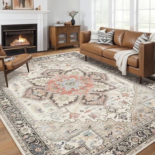 Area Rug for Living Room - 8x10 Soft Machine Washable Oriental Vintage Floral Distressed Large Indoor Floor Carpet for Bedroom Under Dining Table Home Office Decor - Multi Cream - color: Multi Cream, size: 8' x 10' (Rectangular)