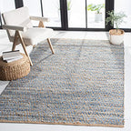 SAFAVIEH Cape Cod Collection Accent Rug - 4' x 6', Natural & Blue, Handmade Flat Weave Coastal Braided Jute, Ideal for High Traffic Areas in Entryway, Living Room, Bedroom (CAP350A)