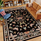 Unirea 5x7 Black Living Room Bedroom Area Rug, Large Washable Non Slip Rug for Dining Room Under Table, Kids Room, Home Office, Thin Soft Boho Stain Resistant Insect Bug Rug, Low Pile Carpet - color: Black, size: 5'x7'