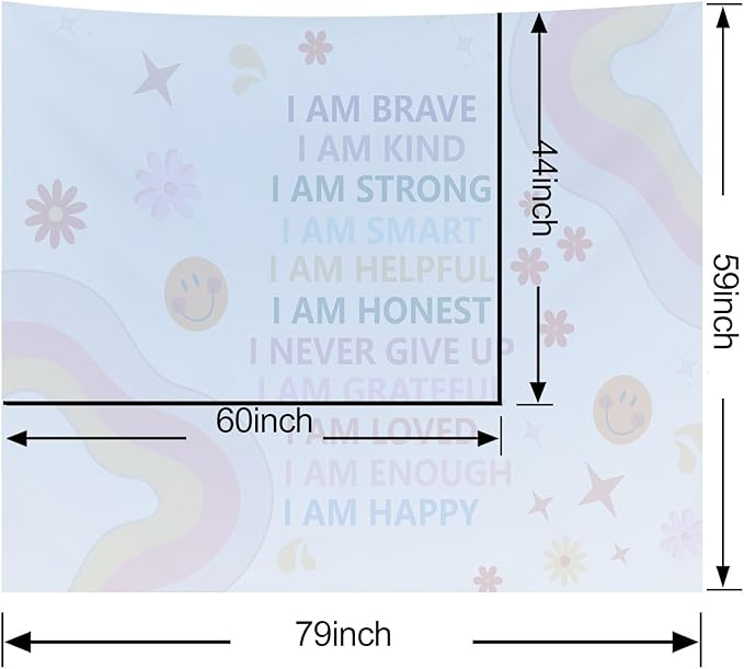 KJHL Rainbow Motivational Tapestry Wall Hanging Quote Positive Affirmations Saying Inspirational Classroom Tapestries Aesthetic Boho Kids Room Decor for Bedroom Living Room Dorm (59" x 79")