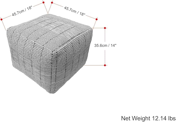 SIMPLIHOME Elmer Square Pouf - 18 inch Wide Handwoven Jute and Cotton Ottoman in Natural and Grey, Contemporary Footstool or Extra Seating for Living Room, Bedroom, or Kids Room, Assembled