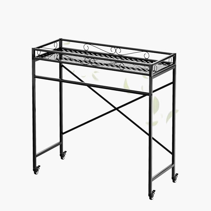 Zhongma 1 Tier Window Height Sturdy Metal Plant Stand with Wheels, 40.5x16x40.4 in High, Heavy Duty Succulent Shelf for Home Indoor and Outdoor, 220 LBS Capacity & Heavy Duty Construction
