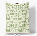 Sage Green Bow Blankets, Preppy Coquette Girly Bedroom Decor Electric Trendy Bow Throw Blanket Girls Teens Women Gifts 60"x80"