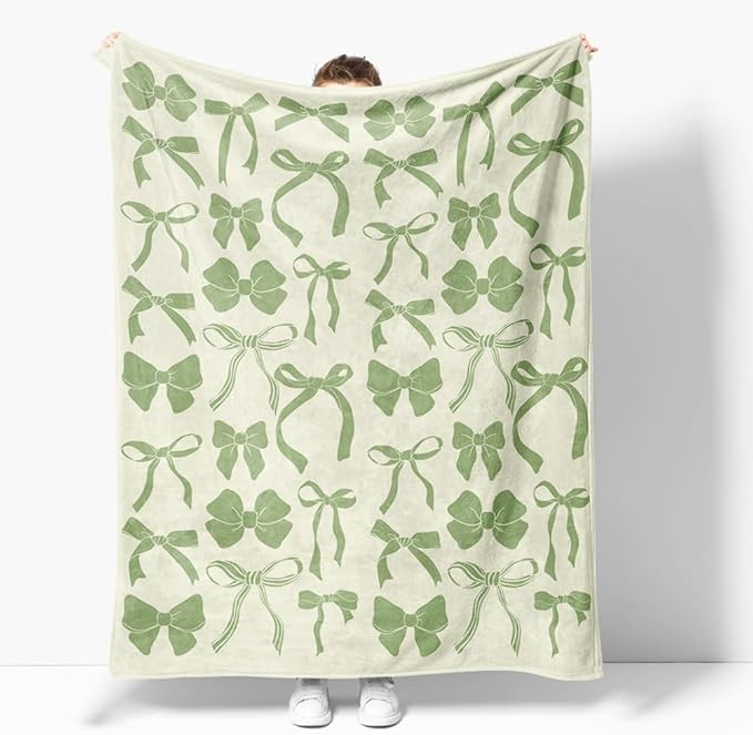 Sage Green Bows Blankets Preppy Coquette Room Decor Electric Blanket Girls Bedroom Decor Trendy Funky Bow Throw Blanket Coquette Girly Blanket Coquette Gifts for Women Teens Girls 40"x50"