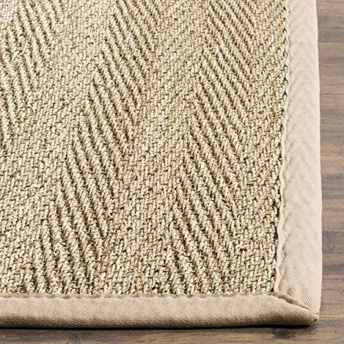 SAFAVIEH Area Rug 8x10 - Natural Fiber Collection - Large - Natural & Beige, Seagrass, Herringbone Pattern with Border (NF115A) - color: Natural/Beige, size: 8' x 10' (Rectangular)
