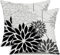Black Grey Floral Pillow Covers 20x20 Set of 2 Outdoor Waterproof White Colored Decorative Throw Pillows Summer Pillowcase Polyester Cushion Case Decor for Couch Patio Funiture Garden Porch 01L20