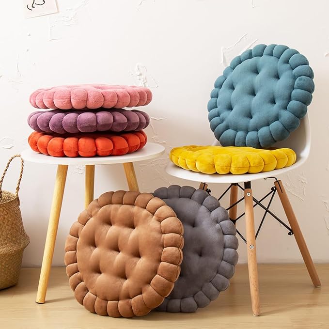 vctops Round Chair Pad Seat Cushion Solid Velvet Color Seat Pad Indoor Floor Cushion Super Soft Warm Chair Cushion Pad for Home Kitchen Dining Room Office (Camel,16")
