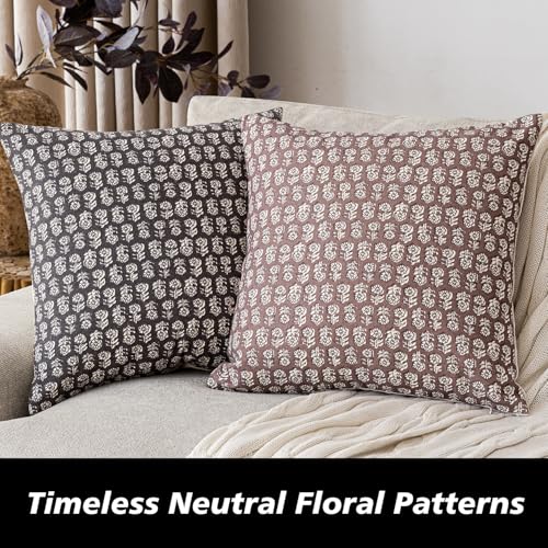 Foindtower Set of 2 Decorative Vintage Floral Print Throw Pillow Covers Neutral Modern Farmhouse Cushion Covers Boho Home Decor for Sofa Chair Couch Bedroom Living Room,18×18 Inch,Wine Red - color: Withered Rose, size: 18" x 18" (Pack of 2)