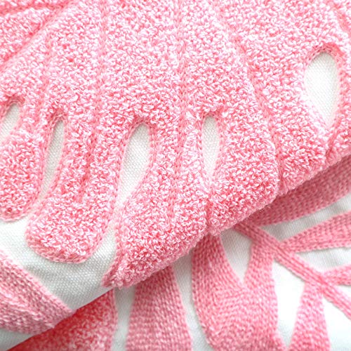 Embroidery Throw Pillow Cover 18x18 Home Decor Floor Pillow Cover for Couch Sofa Chair 100% Cotton Loop Embroidered Pink Tropical Leaves Cushion Cover Square Pillowcase 45x45cm, 1 Piece - color: Loop Pink