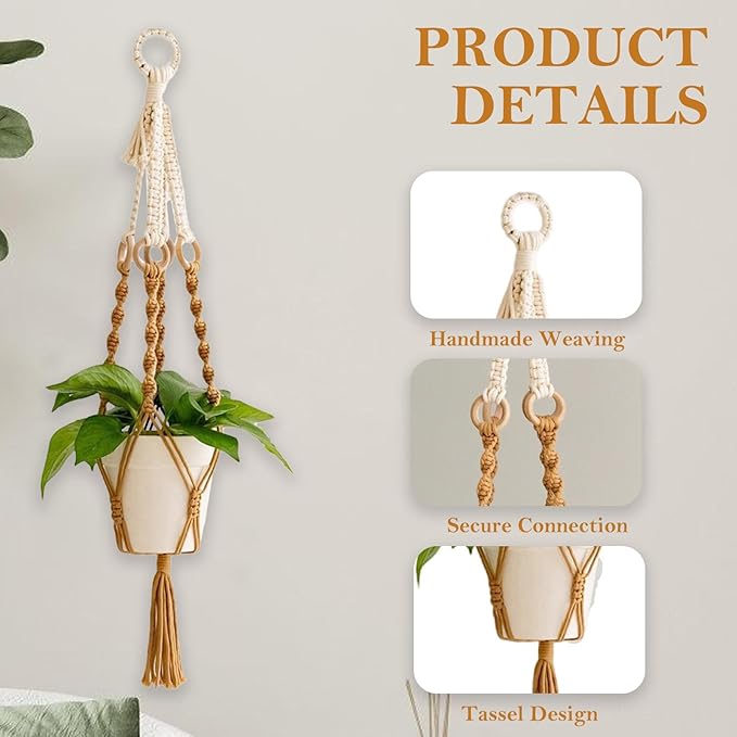 Hanging Planter for Indoor Plants, Colorful Macrame Plant Hanger with Tassel, Boho Wall Decor for Living Room Bedroom Office