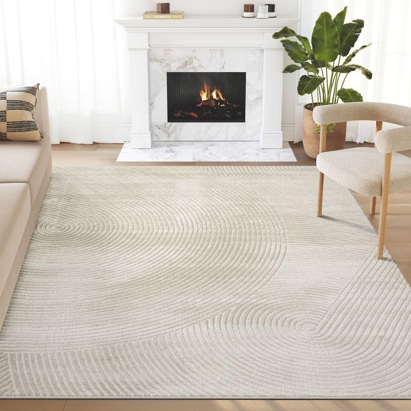 Abani Neutral Beige Area Rug | 8' x 10' Tan Geometric Carpet with Zen Circle Pattern | Rugs for Living Room, Bedroom, Office - color: Beige, size: 8' x 10' (Rectangular)