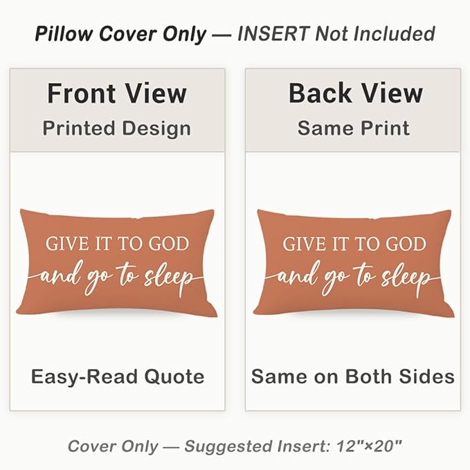 Rust Orange Fall Pillow Covers 12x20 Inch Set of 2 – Give It to God and Go to Sleep/Relax God’s Got This – Christian Throw Pillow Cover for Couch or Entryway