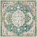 SAFAVIEH Madison Collection Area Rug - 5' Square, Green & Turquoise, Boho Chic Medallion Distressed Design, Non-Shedding & Easy Care, Ideal for High Traffic Areas in Living Room, Bedroom (MAD447Y) - color: Green/Turquoise, size: 5' x 5' (Square)