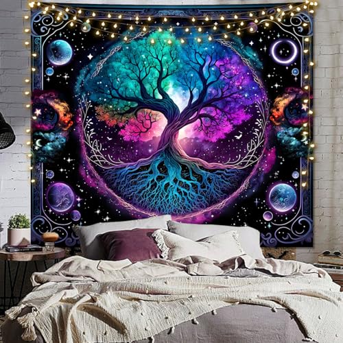 TVTLTVT Tree of Life Tapestry Sun Moon Stars Wall Hanging Boho Mandala Spiritual Wall Art Aesthetic Galaxy Wall Tapestry Nature Plant Decoration for Home Decor Bedroom Living Room Dorm Decor 59x51in - color: S02-Tree of Life