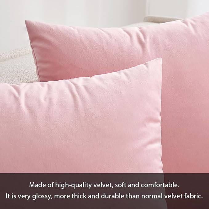 MIULEE Velvet Throw Pillow Covers 18x18 Inch, Pack of 2 - Bright Pink, Soft Solid Decorative Pillow Covers Cushion Cases Modern Luxury Valentines Home Decor for Spring Couch Sofa Bedroom Livingroom