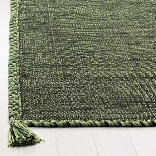 SAFAVIEH Montauk Collection Runner Rug - 2'3" x 6', Green & Black, Handmade Flat Weave Cotton Corner Tassel, Ideal for High Traffic Areas in Living Room, Bedroom (MTK150Y) - color: Green/Black, size: 2'3" x 6' (Runner)