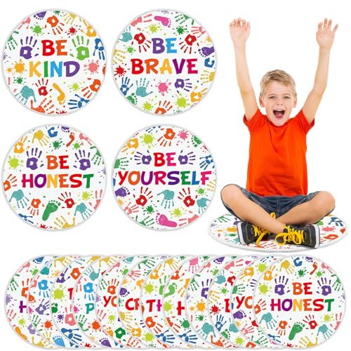 Tinideya 12 Pcs Kids Carpet Circle Seats for Class 16 Inch Round Classroom Rug Back to School Floor Cushions Soft Educational Mat Non Slip First Day of School Learning Playing Areas(Handprint) - style: Handprint