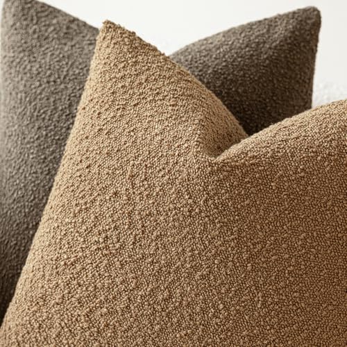Foindtower Set of 2, Decorative Textured Boucle Throw Pillow Covers Accent Solid Pillow Cases Neutral Soft Couch Cushion Case for Chair Sofa Bedroom Living Room Home Decor 16 x 16 Inch Rust Tobacco - color: Tobacco, size: 16" x 16" (Pack of 2)